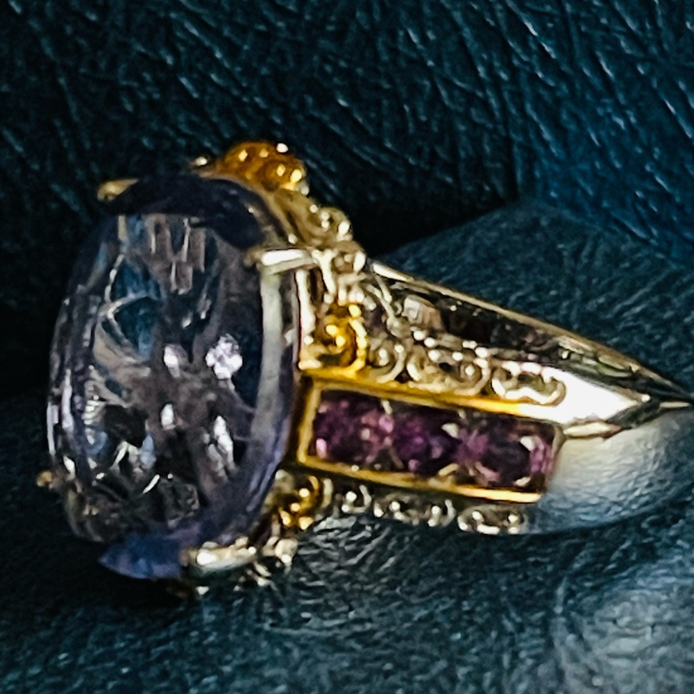 Color Change Natural Fluorite and Amenthyst Ring 9